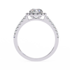 White Gold Round Brilliant Diamond Halo Ring with Pavé Band