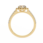 Yellow Gold Round Brilliant Diamond Halo Ring with Pavé Band