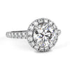 White Gold Round Brilliant Diamond Halo Ring with Pavé Band