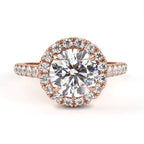 Rose Gold Round Brilliant Diamond Halo Ring with Pavé Band
