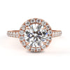 Rose Gold Round Brilliant Diamond Halo Ring with Pavé Band