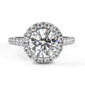 White Gold Round Brilliant Diamond Halo Ring with Pavé Band