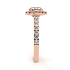 Rose Gold Round Brilliant Diamond Halo Ring with Pavé Band
