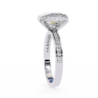 White Gold Cushion Cut Diamond Ring with Vertical Pavé Side Panels