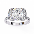White Gold Cushion Cut Diamond Ring with Vertical Pavé Side Panels