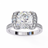 White Gold Cushion Cut Diamond Ring with Vertical Pavé Side Panels