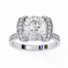 White Gold Cushion Cut Diamond Ring with Vertical Pavé Side Panels