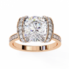 Rose Gold Cushion Cut Diamond Ring with Vertical Pavé Side Panels