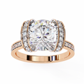 Rose Gold Cushion Cut Diamond Ring with Vertical Pavé Side Panels
