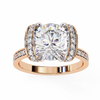 Rose Gold Cushion Cut Diamond Ring with Vertical Pavé Side Panels