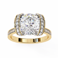 Yellow Gold Cushion Cut Diamond Ring with Vertical Pavé Side Panels