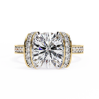 Yellow Gold Cushion Cut Diamond Ring with Vertical Pavé Side Panels