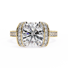 Yellow Gold Cushion Cut Diamond Ring with Vertical Pavé Side Panels