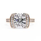 Rose Gold Cushion Cut Diamond Ring with Vertical Pavé Side Panels