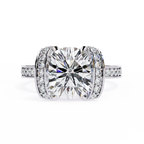 White Gold Cushion Cut Diamond Ring with Vertical Pavé Side Panels
