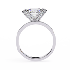 White Gold Cushion Cut Diamond Ring with Vertical Pavé Side Panels