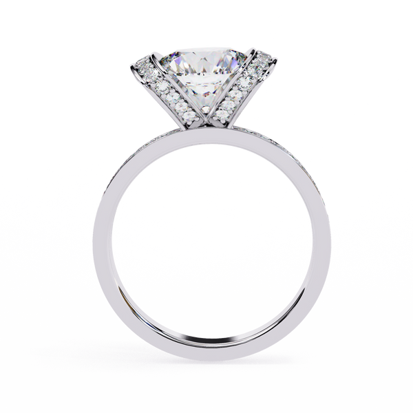 White Gold Cushion Cut Diamond Ring with Vertical Pavé Side Panels