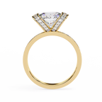 Yellow Gold Cushion Cut Diamond Ring with Vertical Pavé Side Panels
