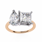 Rose Gold Toi et Moi Pear and Princess Cut Two Stone Diamond Ring