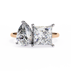 Rose Gold Toi et Moi Pear and Princess Cut Two Stone Diamond Ring