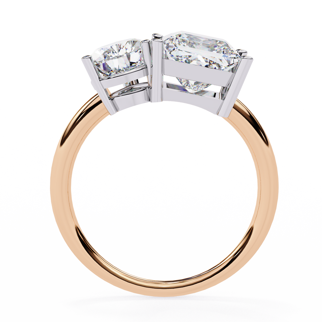 Rose Gold Toi et Moi Pear and Princess Cut Two Stone Diamond Ring