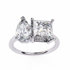 White Gold Toi et Moi Pear and Princess Cut Two Stone Diamond Ring
