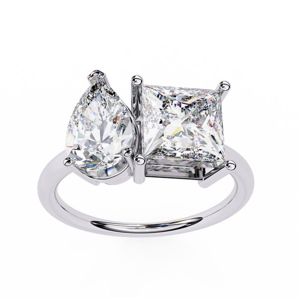 White Gold Toi et Moi Pear and Princess Cut Two Stone Diamond Ring
