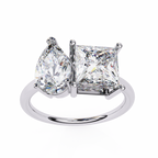 White Gold Toi et Moi Pear and Princess Cut Two Stone Diamond Ring