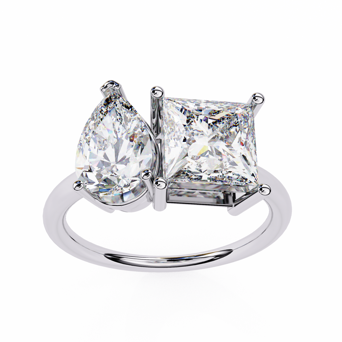White Gold Toi et Moi Pear and Princess Cut Two Stone Diamond Ring