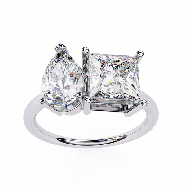 White Gold Toi et Moi Pear and Princess Cut Two Stone Diamond Ring