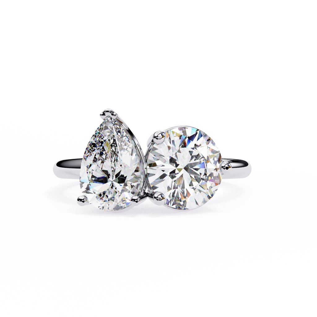 White Gold Toi et Moi Pear and Round Cut Two Stone Diamond Ring