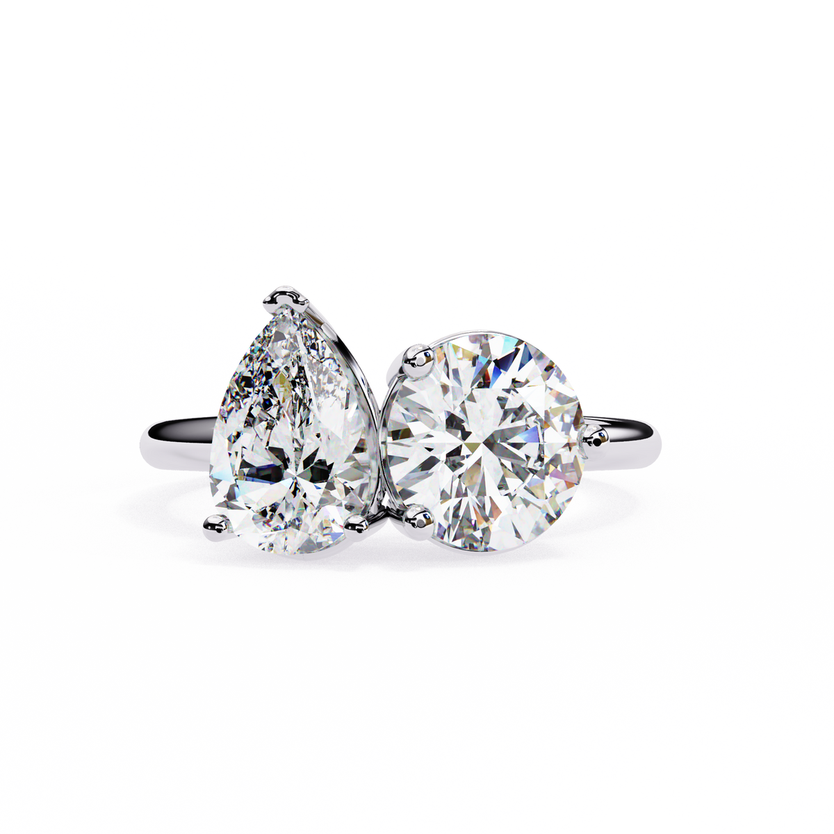 White Gold Toi et Moi Pear and Round Cut Two Stone Diamond Ring