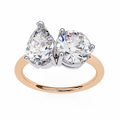 Rose Gold Toi et Moi Pear and Round Cut Two Stone Diamond Ring
