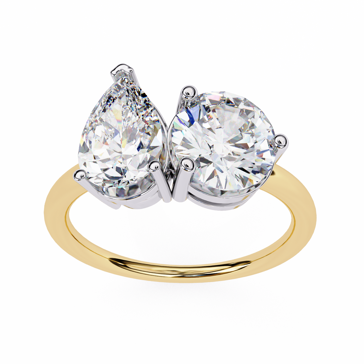 Yellow Gold Toi et Moi Pear and Round Cut Two Stone Diamond Ring
