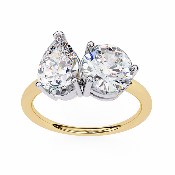 Yellow Gold Toi et Moi Pear and Round Cut Two Stone Diamond Ring