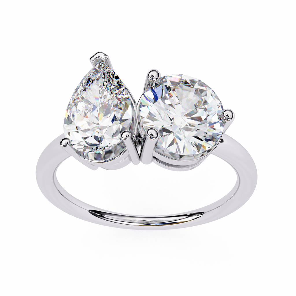 White Gold Toi et Moi Pear and Round Cut Two Stone Diamond Ring
