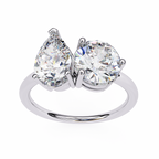 White Gold Toi et Moi Pear and Round Cut Two Stone Diamond Ring