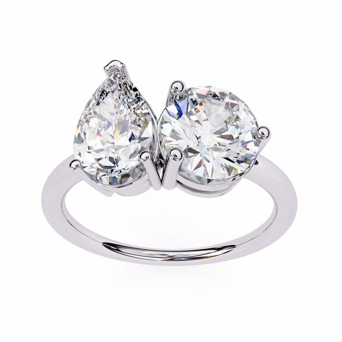 White Gold Toi et Moi Pear and Round Cut Two Stone Diamond Ring
