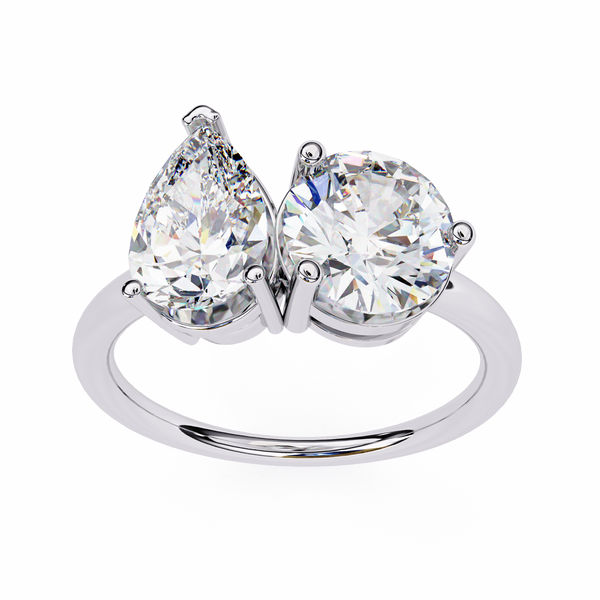 White Gold Toi et Moi Pear and Round Cut Two Stone Diamond Ring