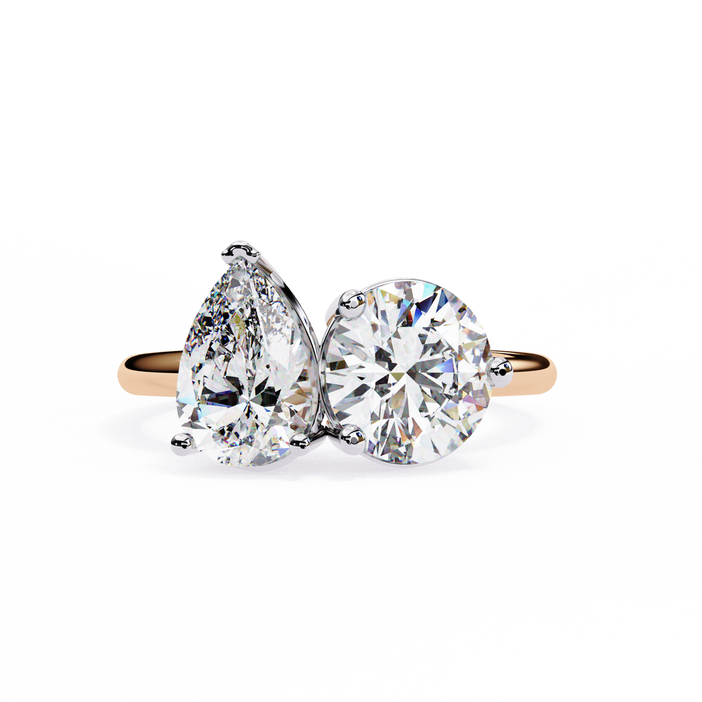 Rose Gold Toi et Moi Pear and Round Cut Two Stone Diamond Ring