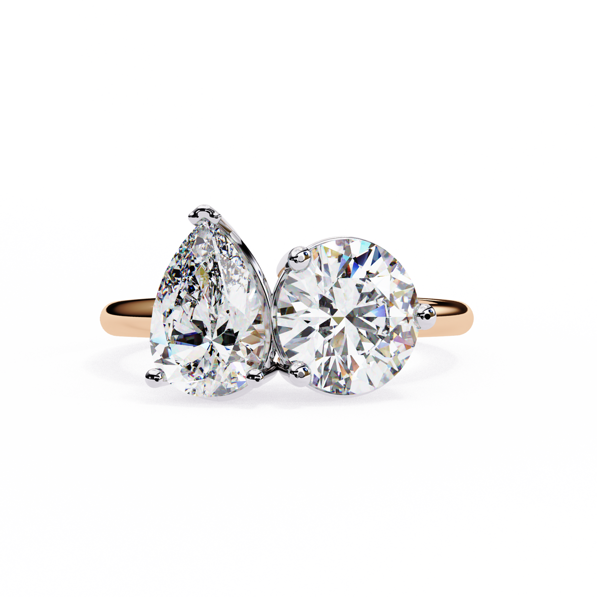 Rose Gold Toi et Moi Pear and Round Cut Two Stone Diamond Ring
