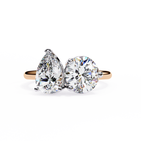 Rose Gold Toi et Moi Pear and Round Cut Two Stone Diamond Ring