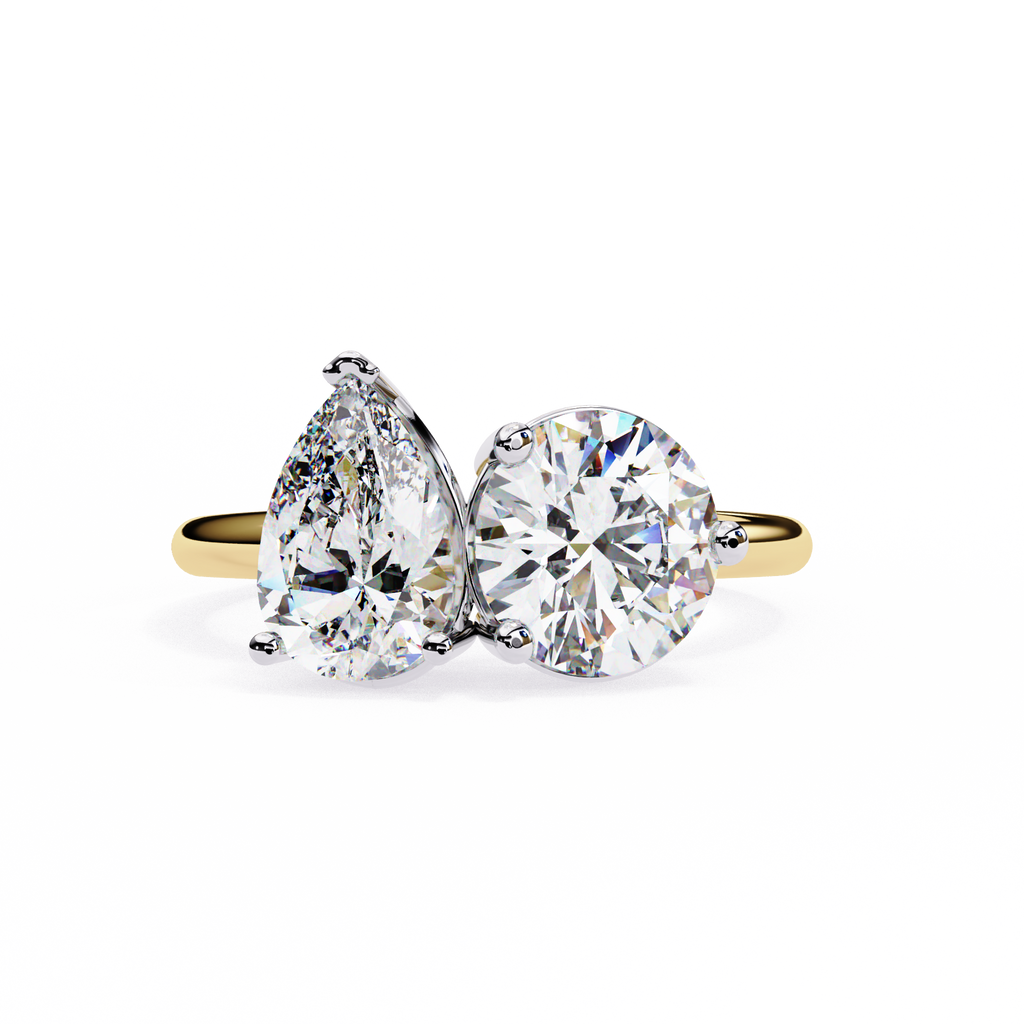 Yellow Gold Toi et Moi Pear and Round Cut Two Stone Diamond Ring