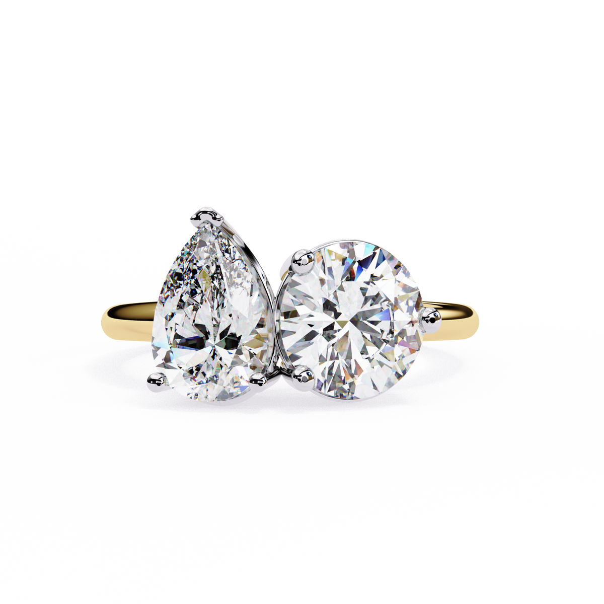 Yellow Gold Toi et Moi Pear and Round Cut Two Stone Diamond Ring