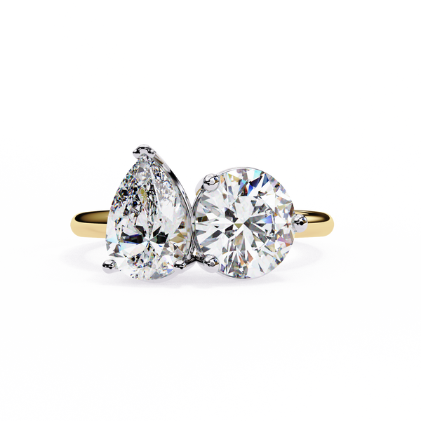 Yellow Gold Toi et Moi Pear and Round Cut Two Stone Diamond Ring