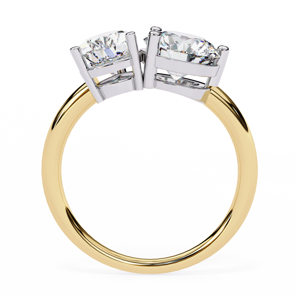 Yellow Gold Toi et Moi Pear and Round Cut Two Stone Diamond Ring