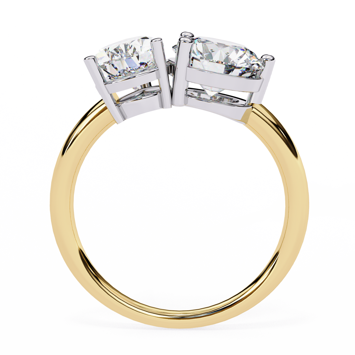 Yellow Gold Toi et Moi Pear and Round Cut Two Stone Diamond Ring