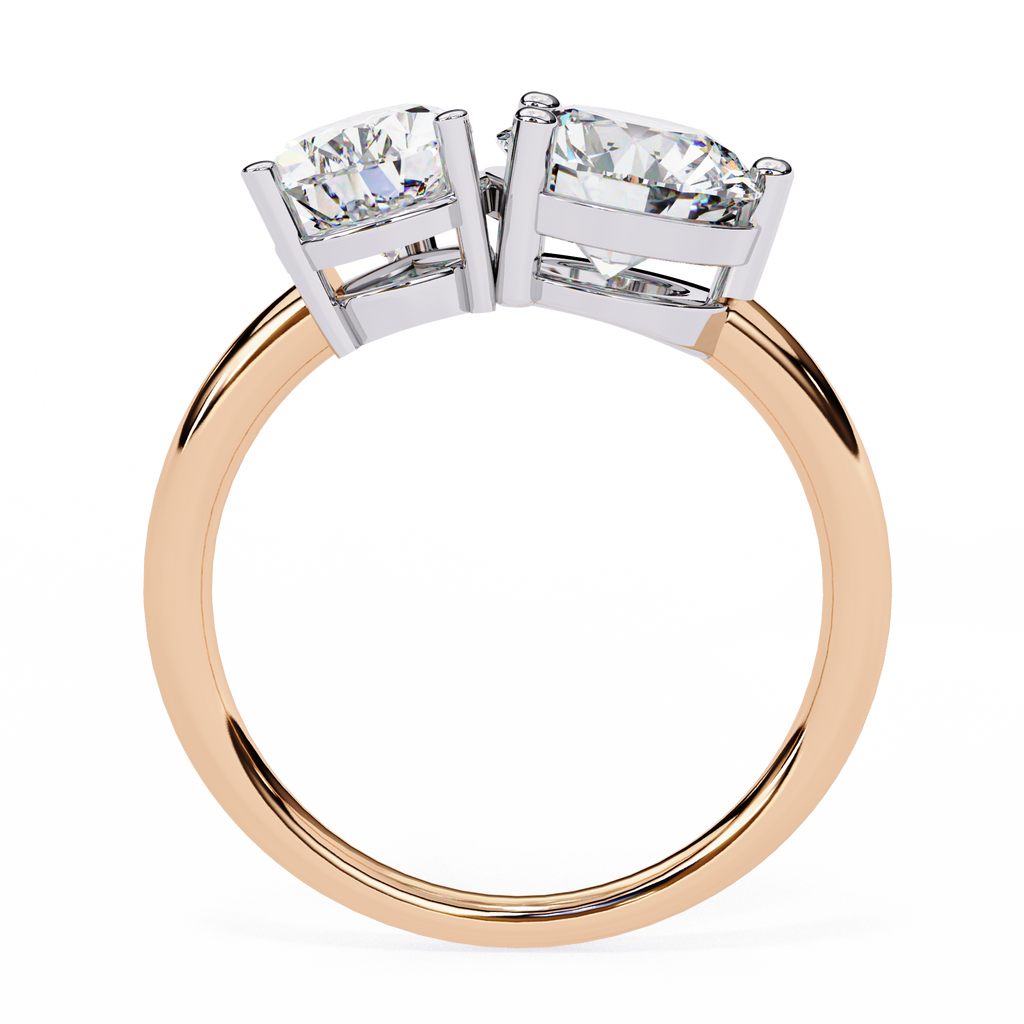Rose Gold Toi et Moi Pear and Round Cut Two Stone Diamond Ring