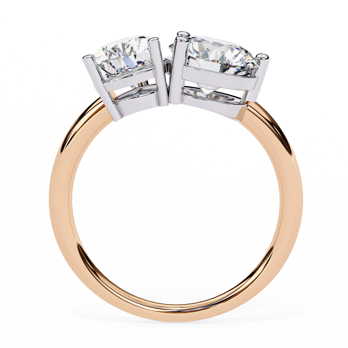 Rose Gold Toi et Moi Pear and Round Cut Two Stone Diamond Ring