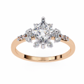 Rose Gold Kite-Set Princess Cut Diamond Ring with Scattered Cluster Accents